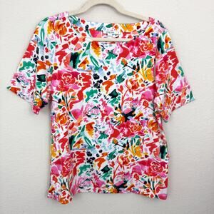 Chico's Womens Short Sleeve T Shirt Top Size L Floral Summer Pima Cotton Casual